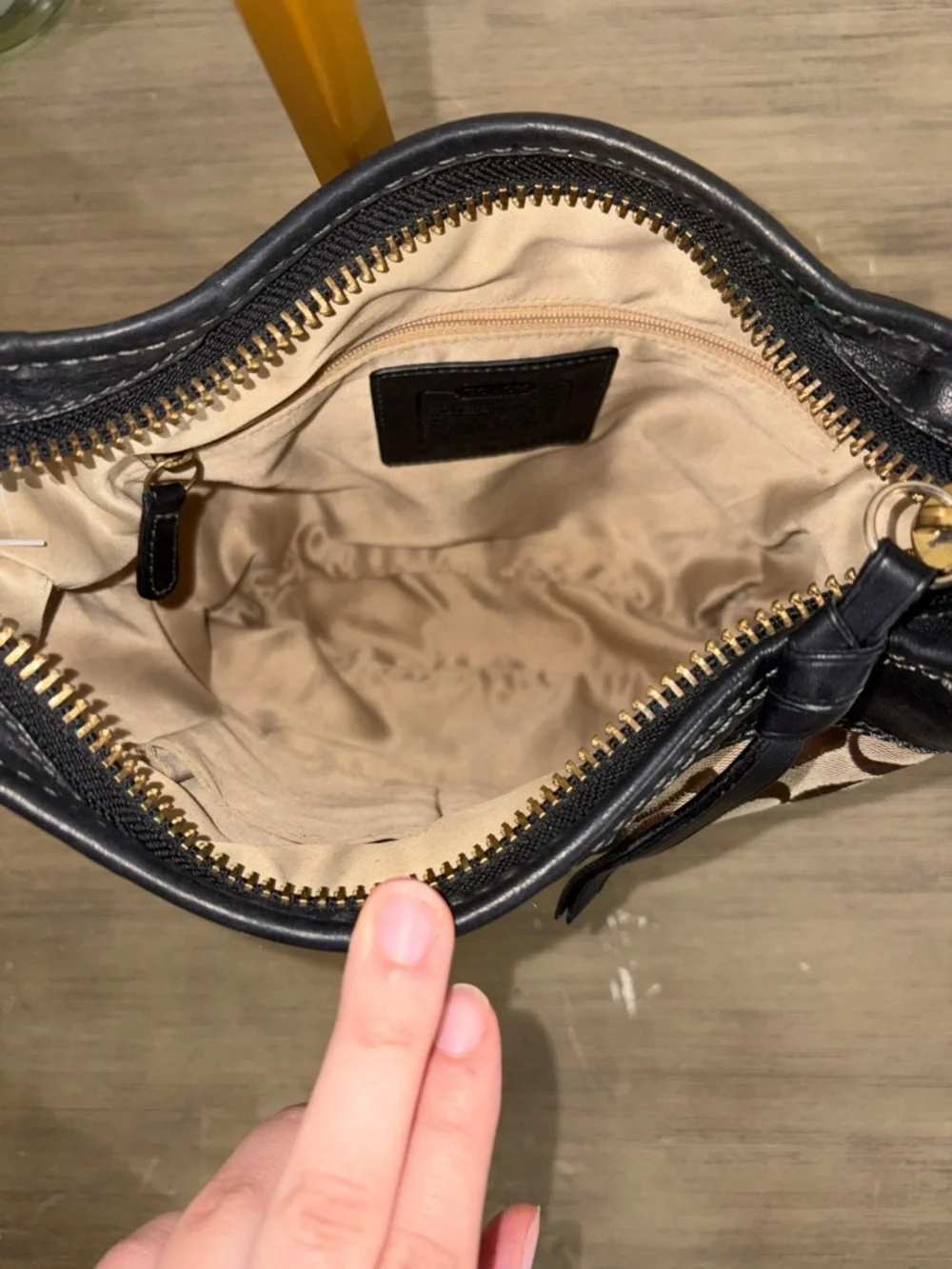 Coach 11437 Bleecker Brown Canvas Black Leather Bucket Crossbody Shoulder Bag